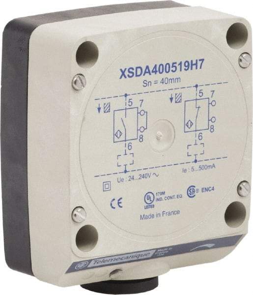 Telemecanique Sensors - NPN, PNP, NO/NC, 40mm Detection, Rectangular, Inductive Proximity Sensor - 2 Wires, IP67, 24 to 240 VAC, 80mm Wide - USA Tool & Supply