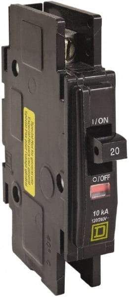 Square D - 15 Amp, 120/240 VAC, 1 Pole, DIN Rail Mounted, Flush Mount, Surface Mount Miniature Circuit Breaker - Thermal Magnetic Trip, 10 kA at 120/240 VAC Breaking Capacity, 14-2 (Aluminum), 14-2 (Copper) AWG, 74mm Deep x 103mm High x 19mm Wide - USA Tool & Supply