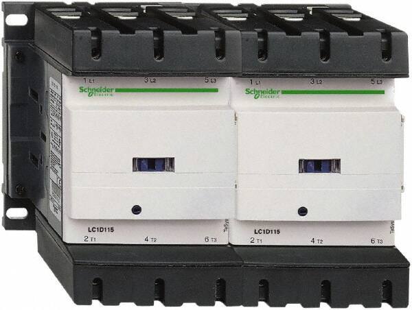 Schneider Electric - 3 Pole, 110 Coil VAC at 50/60 Hz, 115 Amp at 440 VAC, Reversible IEC Contactor - 3 Phase hp: 100 at 575/600 VAC, 30 at 200/208 VAC, 40 at 230/240 VAC, 75 at 460/480 VAC - USA Tool & Supply
