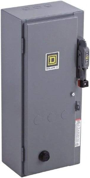 Square D - 3 Pole, 600 VAC, 27 Continuous Amp, 10 hp, Enclosed NEMA Combination Starter - NEMA 1, 30 Amp Short Circuit Protection - USA Tool & Supply