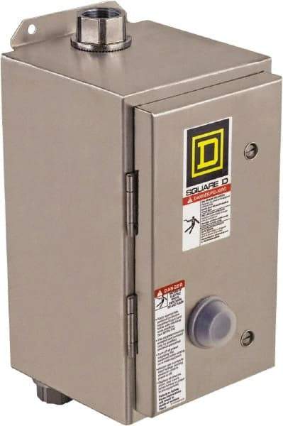 Square D - 208 Coil VAC at 60 Hz, 27 Amp, NEMA Size 1, Nonreversible Enclosed Enclosure NEMA Motor Starter - 3 Phase hp: 10 at 460 VAC, 10 at 575 VAC, 7-1/2 at 200 VAC, 7-1/2 at 230 VAC, 4x Enclosure Rating - USA Tool & Supply