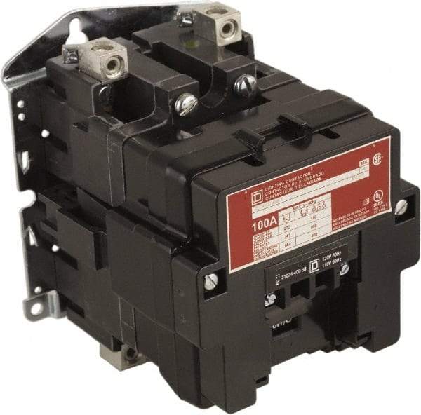 Square D - No Enclosure, 2 Pole, Electrically Held Lighting Contactor - 100 A (Tungsten), 24 VAC at 60 Hz - USA Tool & Supply