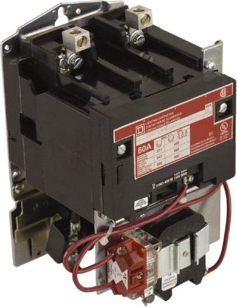 Square D - No Enclosure, 2 Pole, Mechanically Held Lighting Contactor - 60 A (Tungsten), 277 VAC at 60 Hz - USA Tool & Supply