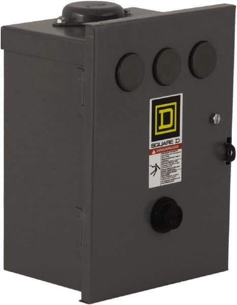 Square D - 110 Coil VAC at 50 Hz, 120 Coil VAC at 60 Hz, 27 Amp, NEMA Size 1, Nonreversible Enclosed Enclosure NEMA Motor Starter - 3 Phase hp: 10 at 460 VAC, 10 at 575 VAC, 7-1/2 at 200 VAC, 7-1/2 at 230 VAC, 3R Enclosure Rating - USA Tool & Supply