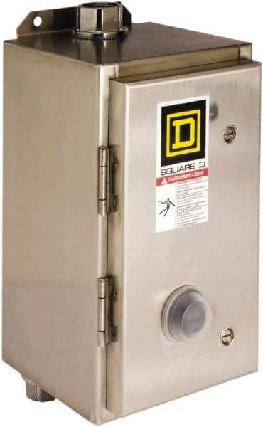 Square D - 110 Coil VAC at 50 Hz, 120 Coil VAC at 60 Hz, 27 Amp, NEMA Size 1, Nonreversible Enclosed Enclosure NEMA Motor Starter - 3 Phase hp: 10 at 460 VAC, 10 at 575 VAC, 7-1/2 at 200 VAC, 7-1/2 at 230 VAC, 4x Enclosure Rating - USA Tool & Supply