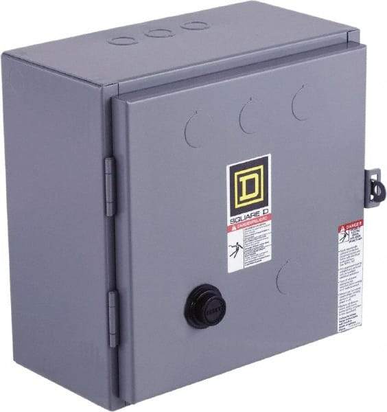 Square D - 220 Coil VAC at 50 Hz, 240 Coil VAC at 60 Hz, 27 Amp, NEMA Size 1, Reversible Enclosed Enclosure NEMA Motor Starter - 7-1/2 hp at 1 Phase, 1 Enclosure Rating - USA Tool & Supply