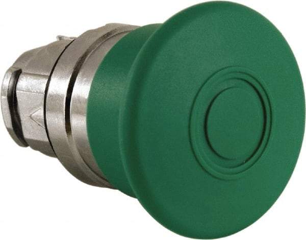 Schneider Electric - 22mm Mount Hole, Extended Mushroom Head, Pushbutton Switch Only - Round, Green Pushbutton, Nonilluminated, Maintained (MA) - USA Tool & Supply