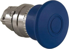 Schneider Electric - 22mm Mount Hole, Extended Mushroom Head, Pushbutton Switch Only - Round, Blue Pushbutton, Nonilluminated, Maintained (MA) - USA Tool & Supply