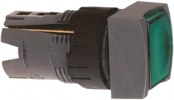 Schneider Electric - 16mm Mount Hole, Flush, Pushbutton Switch Only - Square, Green Pushbutton, Illuminated, Momentary (MO), Vibration Resistant - USA Tool & Supply