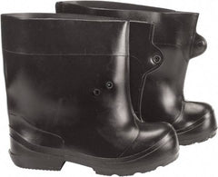 Winter Walking - Men's 4-5 (Women's 6.5-8) Traction Overboots - 10" High, Plain Toe, Cleated Sole, PVC Upper, Black - USA Tool & Supply