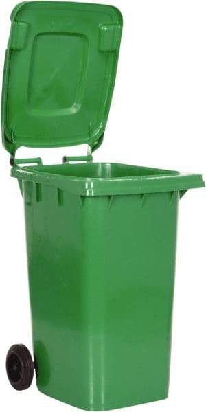 Vestil - 64 Gal Green Rectangle Trash Can - Polyethylene, None Graphic, 39-15/16" High x 28-1/2" Long x 23-1/2" Wide, Lid Included - USA Tool & Supply