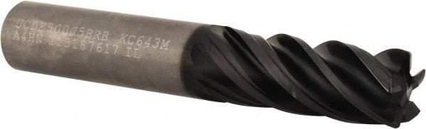 Kennametal - 1/2", 5 Flute, Single End, Solid Carbide, 0.03" Corner Radius End Mill - 3" OAL, 38° Helix, Right Hand Flute, 1-1/4" LOC, Right Hand Cut - USA Tool & Supply