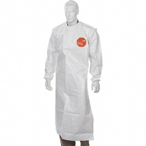 Dupont - 12 mil Thick Disposable & Chemical Resistant Apron - 52"ELAS WAIST 12/PK TYCHEM4000 SLEEVED APRON - USA Tool & Supply