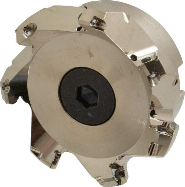 Seco - 3.94" Cut Diam, 1-1/2" Arbor Hole, 0.236" Max Depth of Cut, 45° Indexable Chamfer & Angle Face Mill - 7 Inserts, SE.X 1204 Insert, Right Hand Cut, 7 Flutes, Through Coolant, Series R220.53 - USA Tool & Supply