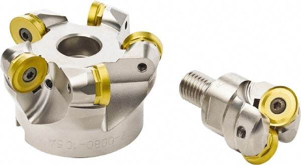 Seco - 125mm Cut Diam, 10mm Max Depth, 40mm Arbor Hole, 7 Inserts, RP.. 2006 Insert Style, Indexable Copy Face Mill - 4,000 Max RPM, 63mm High, Through Coolant - USA Tool & Supply