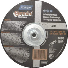Norton - 24 Grit, 9" Wheel Diam, 1/4" Wheel Thickness, Type 27 Depressed Center Wheel - Aluminum Oxide, 6,600 Max RPM, Compatible with Angle Grinder - USA Tool & Supply