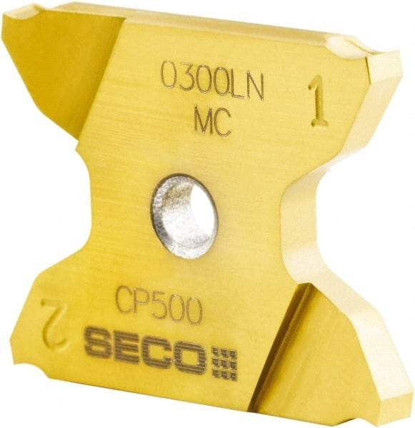Seco - 2503019-A0094RNX4GK MC Grade CP500, 3/32" Cutting Width Carbide Grooving Insert - 0.256" Max Depth of Cut, Right Hand, 0.0075" Corner Radius, TiAlN/TiN Finish - USA Tool & Supply