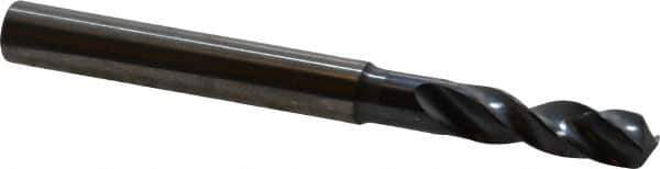 SGS - 7/32" 145° Spiral Flute Solid Carbide Screw Machine Drill Bit - TiN Finish, Right Hand Cut, 1" Flute Length, 2-5/8" OAL, Standard Point, Straight Shank - USA Tool & Supply