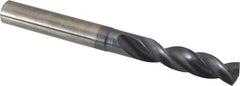 SGS - 19/64" 145° Spiral Flute Solid Carbide Screw Machine Drill Bit - TiN Finish, Right Hand Cut, 1-9/16" Flute Length, 3-1/8" OAL, Standard Point, Straight Shank - USA Tool & Supply
