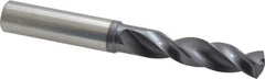 SGS - 7/16" 145° Spiral Flute Solid Carbide Screw Machine Drill Bit - TiN Finish, Right Hand Cut, 2-3/16" Flute Length, 4-1/16" OAL, Standard Point, Straight Shank - USA Tool & Supply