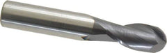 SGS - 1/2" Diam, 1" LOC, 2 Flute Solid Carbide Ball End Mill - AlTiN Finish, Single End, 3" OAL, 1/2" Shank Diam, Spiral Flute - USA Tool & Supply