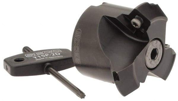 Seco - 2.05" Cut Diam, 3/4" Arbor Hole, 0.28" Max Depth of Cut, 45° Indexable Chamfer & Angle Face Mill - 3 Inserts, SPMX 12T3 Insert, Right Hand Cut, 3 Flutes, Series R220.69 - USA Tool & Supply