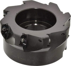 Seco - 8 Inserts, 4" Cut Diam, 1-1/2" Arbor Diam, 0.59" Max Depth of Cut, Indexable Square-Shoulder Face Mill - 0/90° Lead Angle, 1.97" High, AP.. 1604 Insert Compatibility - USA Tool & Supply