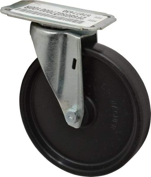 E.R. Wagner - 5" Diam x 1" Wide x 5-13/16" OAH Top Plate Mount Swivel Caster - Polyolefin, 145 Lb Capacity, Plain Bearing, 2-3/4 x 3-3/4" Plate - USA Tool & Supply