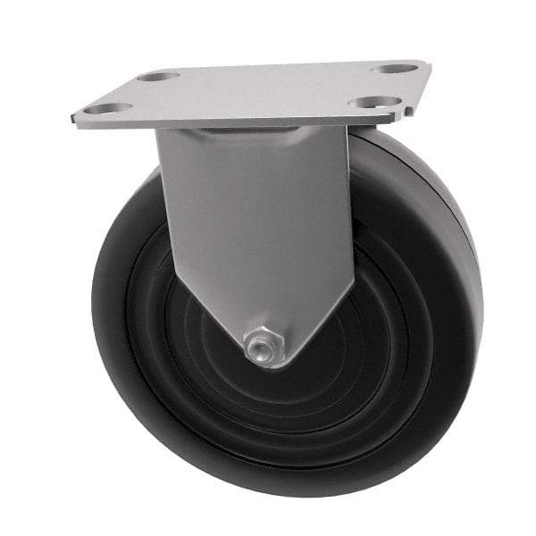 E.R. Wagner - 5" Diam x 1" Wide x 5-13/16" OAH Top Plate Mount Rigid Caster - Soft Rubber, 125 Lb Capacity, Delrin Bearing, 2-3/4 x 3-3/4" Plate - USA Tool & Supply