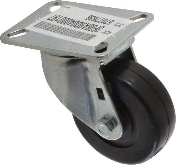 E.R. Wagner - 3-1/2" Diam x 1-1/4" Wide x 4-5/8" OAH Top Plate Mount Swivel Caster - Soft Rubber, 155 Lb Capacity, Delrin Bearing, 3-1/8 x 4-1/8" Plate - USA Tool & Supply