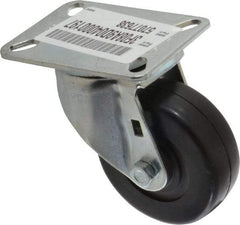 E.R. Wagner - 3-1/2" Diam x 1-1/4" Wide x 4-5/8" OAH Top Plate Mount Swivel Caster - Soft Rubber, 155 Lb Capacity, Delrin Bearing, 3-1/8 x 4-1/8" Plate - USA Tool & Supply