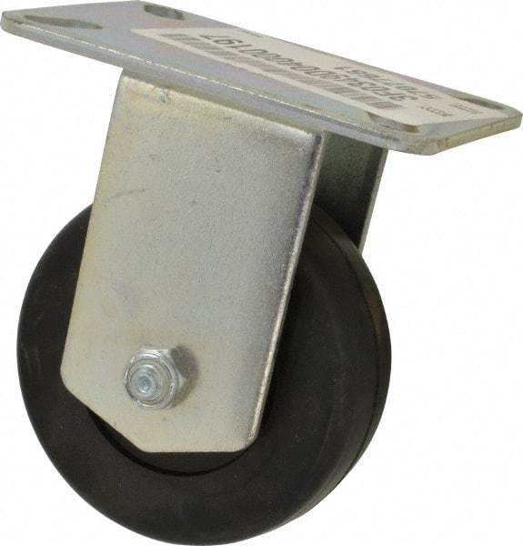 E.R. Wagner - 3-1/2" Diam x 1-1/4" Wide x 4-5/8" OAH Top Plate Mount Rigid Caster - Soft Rubber, 155 Lb Capacity, Ball Bearing, 3-1/8 x 4-1/8" Plate - USA Tool & Supply