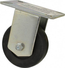 E.R. Wagner - 3-1/2" Diam x 1-1/4" Wide x 4-5/8" OAH Top Plate Mount Rigid Caster - Soft Rubber, 155 Lb Capacity, Ball Bearing, 3-1/8 x 4-1/8" Plate - USA Tool & Supply