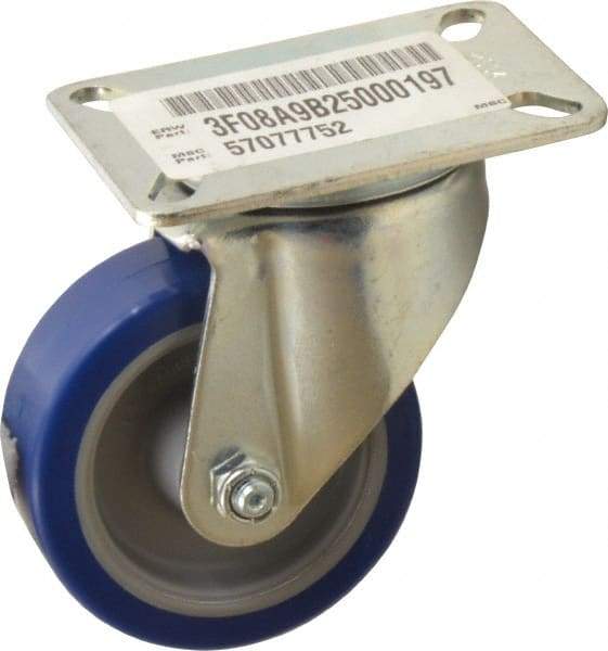 E.R. Wagner - 3-1/2" Diam x 1-1/4" Wide x 4-5/8" OAH Top Plate Mount Swivel Caster - Polyurethane, 250 Lb Capacity, Delrin Bearing, 3-1/8 x 4-1/8" Plate - USA Tool & Supply