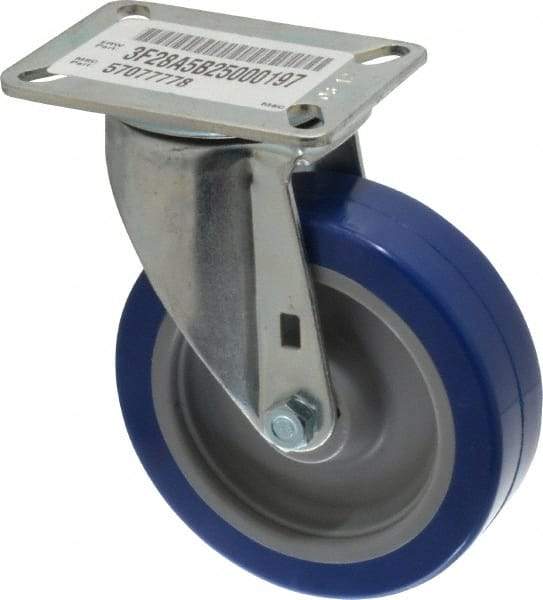 E.R. Wagner - 5" Diam x 1-1/2" Wide x 6-3/8" OAH Top Plate Mount Swivel Caster - Polyurethane, 450 Lb Capacity, Delrin Bearing, 3-1/8 x 4-1/8" Plate - USA Tool & Supply