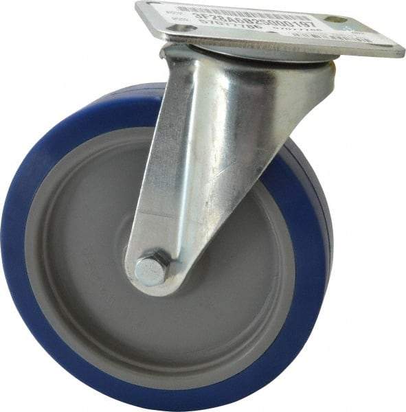 E.R. Wagner - 6" Diam x 1-1/2" Wide x 7-3/8" OAH Top Plate Mount Swivel Caster - Polyurethane, 450 Lb Capacity, Delrin Bearing, 3-1/8 x 4-1/8" Plate - USA Tool & Supply