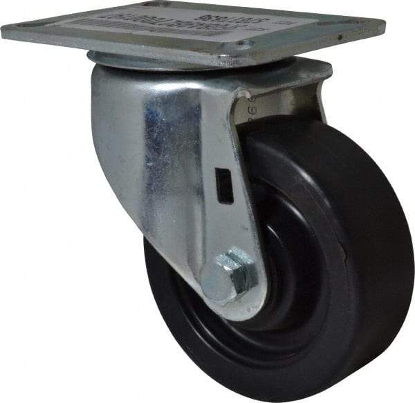 E.R. Wagner - 3-1/2" Diam x 1-1/4" Wide x 4-5/8" OAH Top Plate Mount Swivel Caster - Polypropylene, 250 Lb Capacity, Delrin Bearing, 3-1/8 x 4-1/8" Plate - USA Tool & Supply