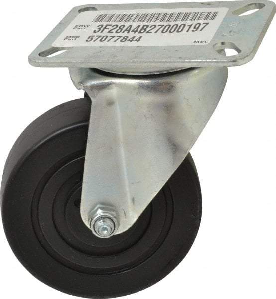 E.R. Wagner - 4" Diam x 1-3/8" Wide x 5-3/8" OAH Top Plate Mount Swivel Caster - Polypropylene, 375 Lb Capacity, Delrin Bearing, 3-1/8 x 4-1/8" Plate - USA Tool & Supply