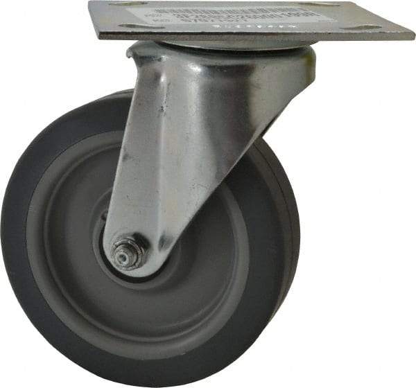 E.R. Wagner - 5" Diam x 1-1/2" Wide x 6-3/8" OAH Top Plate Mount Swivel Caster - TPR, 240 Lb Capacity, Roller Bearing, 3-3/4 x 4-5/8" Plate - USA Tool & Supply