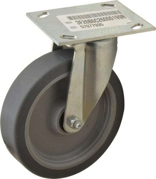 E.R. Wagner - 6" Diam x 1-1/2" Wide x 7-3/8" OAH Top Plate Mount Swivel Caster - TPR, 280 Lb Capacity, Roller Bearing, 3-3/4 x 4-5/8" Plate - USA Tool & Supply