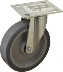E.R. Wagner - 6" Diam x 1-1/2" Wide x 7-3/8" OAH Top Plate Mount Swivel Caster - TPR, 280 Lb Capacity, Roller Bearing, 3-3/4 x 4-5/8" Plate - USA Tool & Supply