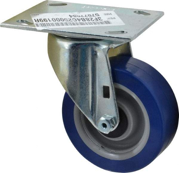 E.R. Wagner - 4" Diam x 1-1/2" Wide x 5-3/8" OAH Top Plate Mount Swivel Caster - Polyurethane, 375 Lb Capacity, Roller Bearing, 3-3/4 x 4-5/8" Plate - USA Tool & Supply