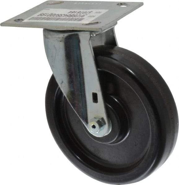 E.R. Wagner - 6" Diam x 1-1/2" Wide x 7-3/8" OAH Top Plate Mount Swivel Caster - Phenolic, 450 Lb Capacity, Roller Bearing, 3-3/4 x 4-5/8" Plate - USA Tool & Supply