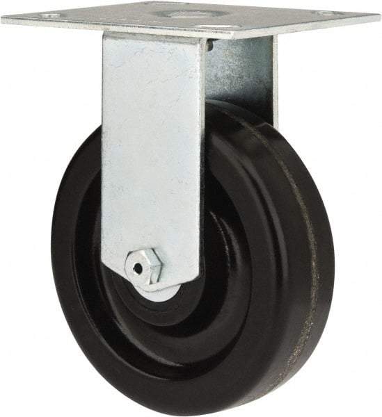 E.R. Wagner - 5" Diam x 1-1/2" Wide x 6-3/8" OAH Top Plate Mount Rigid Caster - Phenolic, 450 Lb Capacity, Roller Bearing, 3-3/4 x 4-5/8" Plate - USA Tool & Supply