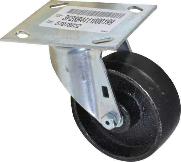 E.R. Wagner - 4" Diam x 1-1/2" Wide x 5-3/8" OAH Top Plate Mount Swivel Caster - Semi-Steel, 450 Lb Capacity, Roller Bearing, 3-3/4 x 4-5/8" Plate - USA Tool & Supply