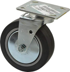 E.R. Wagner - 6" Diam x 2" Wide x 7-1/2" OAH Top Plate Mount Swivel Caster - TPR, 400 Lb Capacity, Roller Bearing, 4 x 4-1/2" Plate - USA Tool & Supply