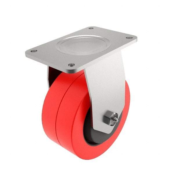 E.R. Wagner - 4" Diam x 2" Wide x 5-5/8" OAH Top Plate Mount Rigid Caster - Polyurethane, 600 Lb Capacity, Roller Bearing, 2-3/4 x 3-3/4" Plate - USA Tool & Supply