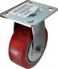 E.R. Wagner - 5" Diam x 2" Wide x 6-1/2" OAH Top Plate Mount Rigid Caster - Polyurethane, 650 Lb Capacity, Roller Bearing, 4 x 4-1/2" Plate - USA Tool & Supply