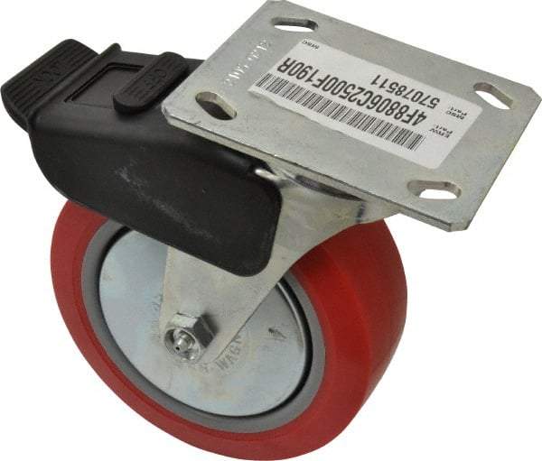 E.R. Wagner - 6" Diam x 2" Wide x 7-1/2" OAH Top Plate Mount Swivel Caster with Brake - Polyurethane, 700 Lb Capacity, Roller Bearing, 4 x 4-1/2" Plate - USA Tool & Supply