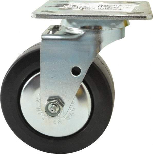 E.R. Wagner - 5" Diam x 2" Wide x 6-1/2" OAH Top Plate Mount Swivel Caster - Polypropylene, 650 Lb Capacity, Roller Bearing, 4 x 4-1/2" Plate - USA Tool & Supply